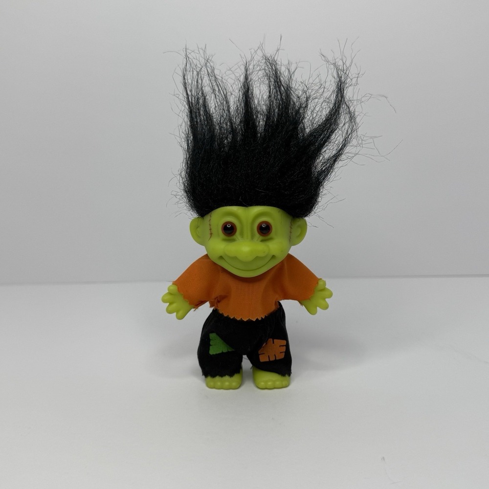 VTG 90s Russ Halloween Frankenstein Troll 4" Doll Green Skin Black Hair Red Eyes